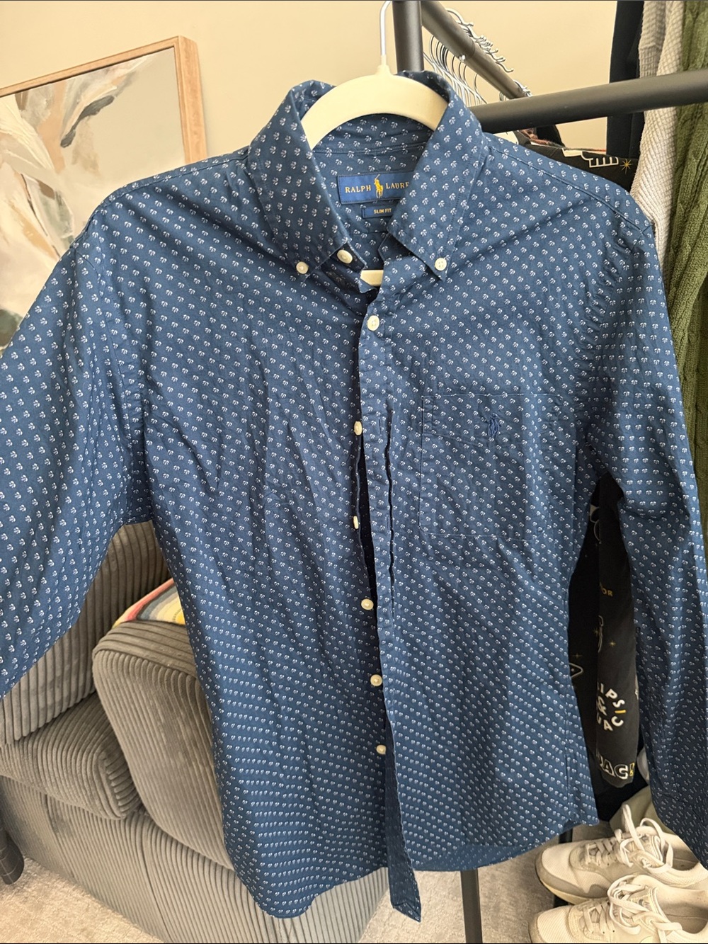 Ralph Lauren Blue Micro-Print Button-Down Shirt